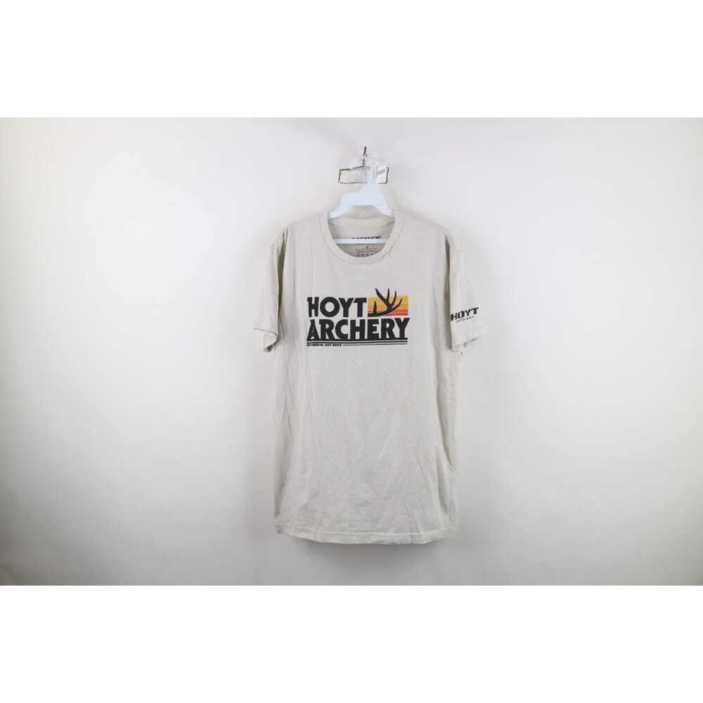 Hoyt Archery Mens Size Medium Spell Out Short Sleeve Hunting T-Shirt Gray